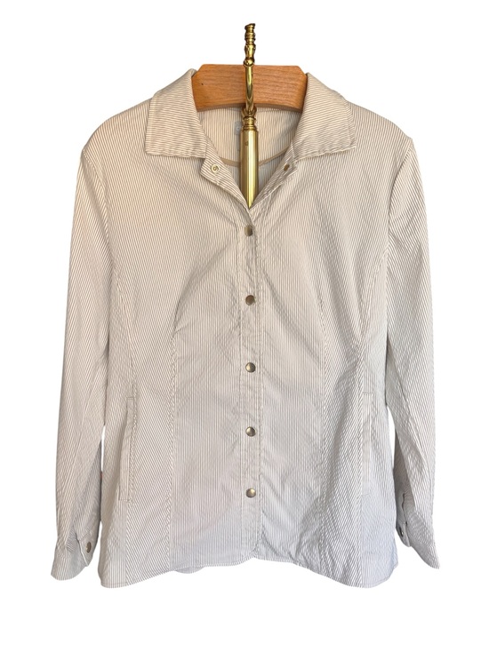 Chico's Jackets & Blazers - Chico's Cream and Gold Seersucker Button-Front Jacket 3